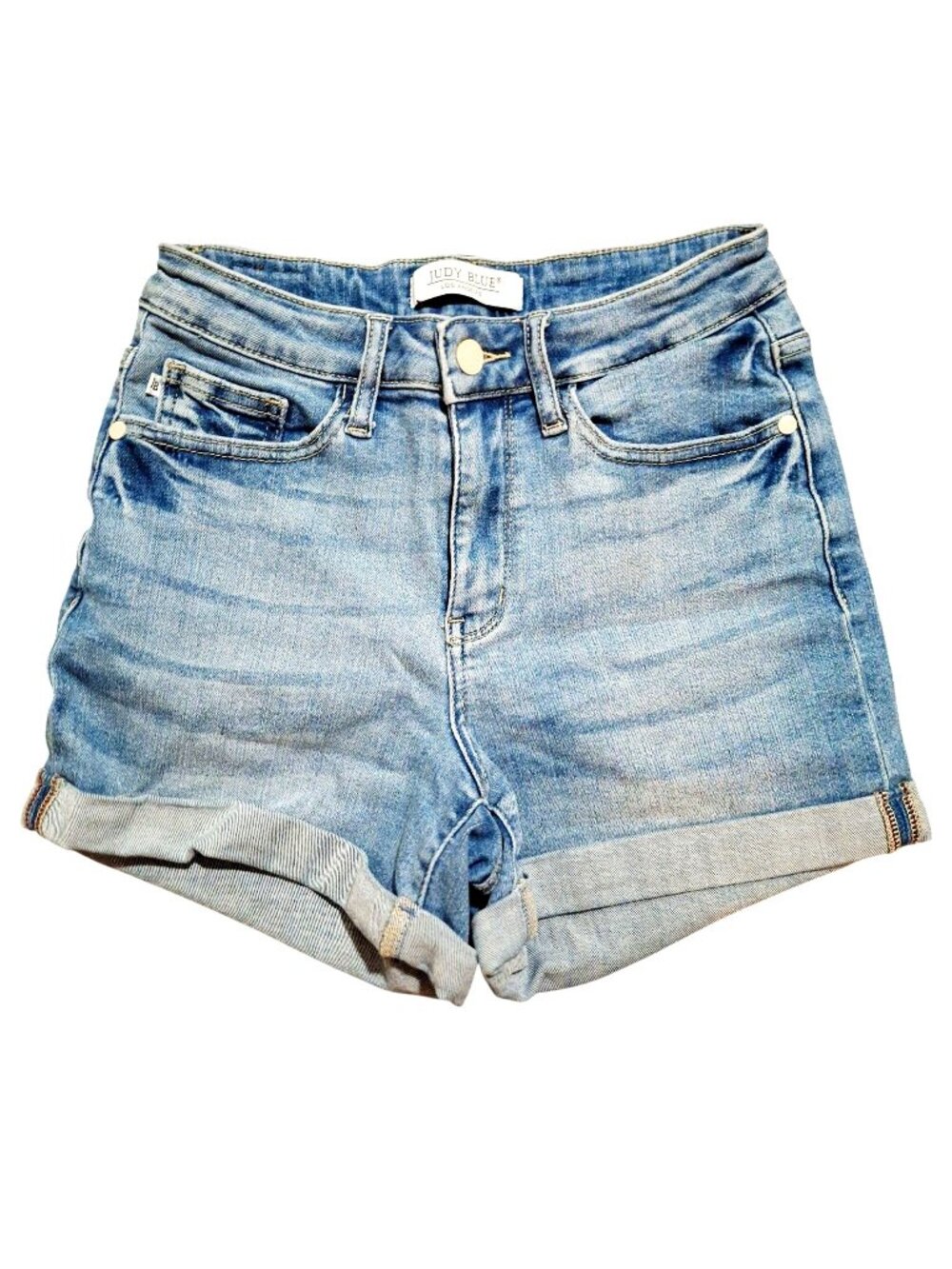 Judy Blue Womens Denim Cuffed Hem Shorts Small Stretch Cotton Blend Blue Sz Smal